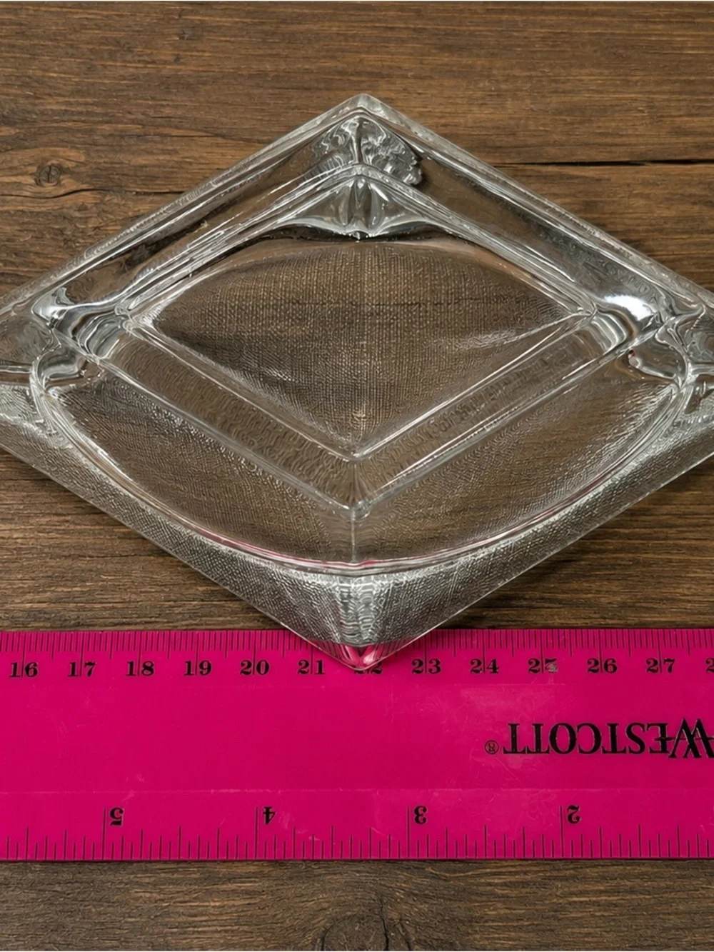 Heavy Clear Glass Diamond Square Ashtray Catchall Dish Mid Century Modern 6”